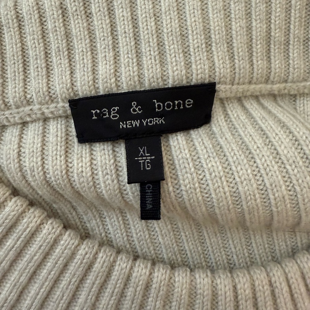 Rag & Bone Nikole Beige Cream Satin Paneled Ribbed 100% Wool Sweater - Picture 7 of 8